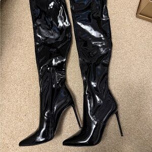 Steve Madden Black Patent Leather Over the Knee Boots